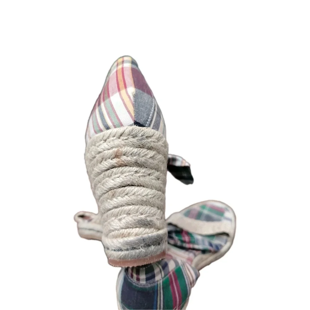 Tommy Hilfiger Womens Espadrille Wedge Sandals Plaid‎ Ankle Tie Open Toe Size 9M